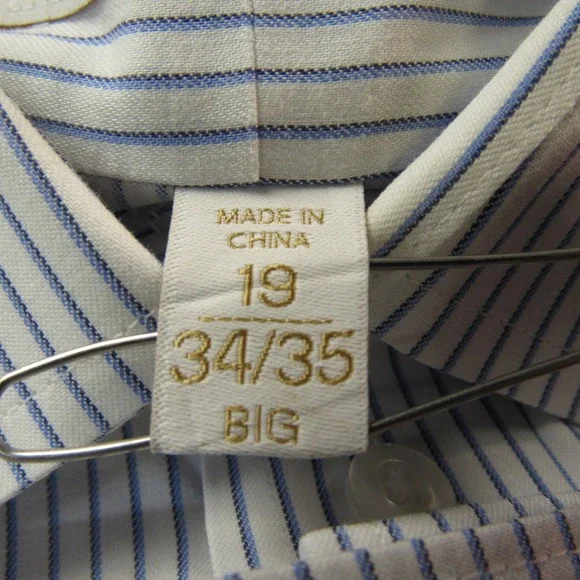 Roundtree & Yorke Gold Label Dress Shirt Mens Big 19 34/35 Non Iron Twill Stripe - Picture 6 of 12